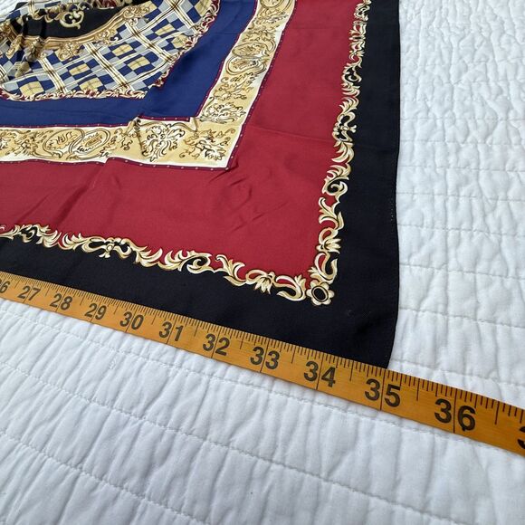 Vintage Silk Baroque Holiday Scarf | Navy, Gold, Red | Jujus Vintage Find - Picture 9 of 10